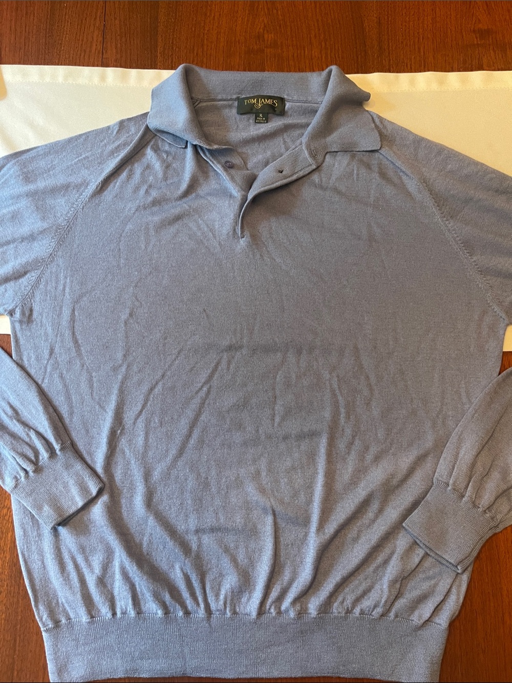 Tom James Men's Light Blue Long-Sleeve Polo Sweater